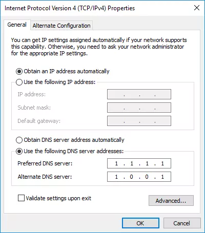 Use the Following DNS server Addresses